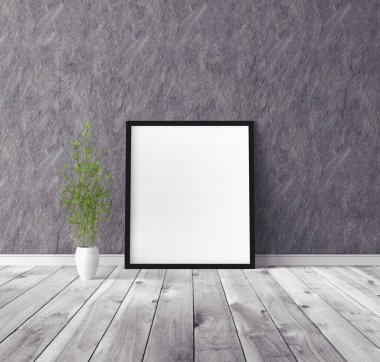 Üzerinde çerçeve olan beyaz boş poster. Tasarım önizlemesi için model şablonu.