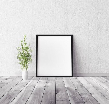 Üzerinde çerçeve olan beyaz boş poster. Tasarım önizlemesi için model şablonu.