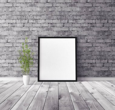 Üzerinde çerçeve olan beyaz boş poster. Tasarım önizlemesi için model şablonu.