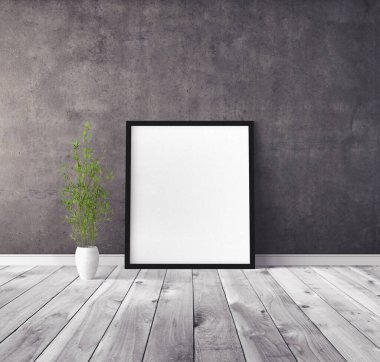 Üzerinde çerçeve olan beyaz boş poster. Tasarım önizlemesi için model şablonu.