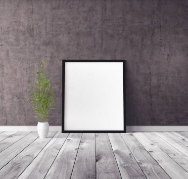 Üzerinde çerçeve olan beyaz boş poster. Tasarım önizlemesi için model şablonu.