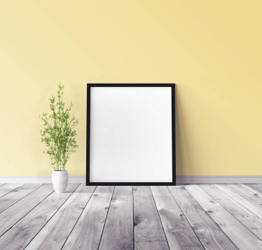 Üzerinde çerçeve olan beyaz boş poster. Tasarım önizlemesi için model şablonu.