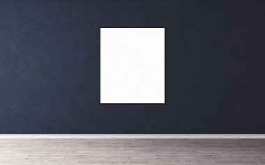 Duvarında ince çerçeve olan beyaz boş poster. Tasarım önizlemeniz için boş maket. Sunum için iyi kullanım.