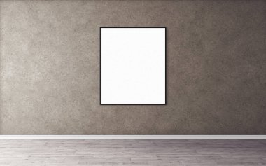 Duvarında ince çerçeve olan beyaz boş poster. Tasarım önizlemeniz için boş maket. Sunum için iyi kullanım.