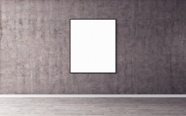 Duvarında ince çerçeve olan beyaz boş poster. Tasarım önizlemeniz için boş maket. Sunum için iyi kullanım.
