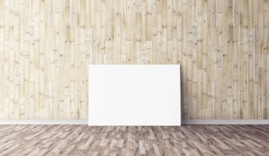 Yerde beyaz yatay tuval var. Tasarımın için boş bir model. Reklam için iyi bir kullanım.