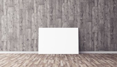 Yerde beyaz yatay tuval var. Tasarımın için boş bir model. Reklam için iyi bir kullanım.