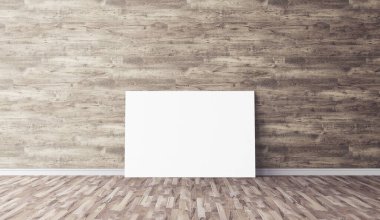 Yerde beyaz yatay tuval var. Tasarımın için boş bir model. Reklam için iyi bir kullanım.