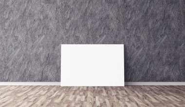 Yerde beyaz yatay tuval var. Tasarımın için boş bir model. Reklam için iyi bir kullanım.