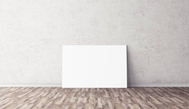 Yerde beyaz yatay tuval var. Tasarımın için boş bir model. Reklam için iyi bir kullanım.