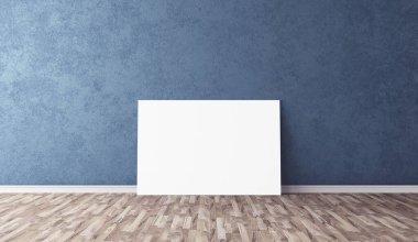 Yerde beyaz yatay tuval var. Tasarımın için boş bir model. Reklam için iyi bir kullanım.