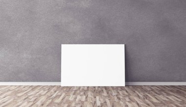 Yerde beyaz yatay tuval var. Tasarımın için boş bir model. Reklam için iyi bir kullanım.