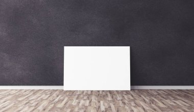 Yerde beyaz yatay tuval var. Tasarımın için boş bir model. Reklam için iyi bir kullanım.