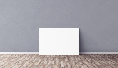 Yerde beyaz yatay tuval var. Tasarımın için boş bir model. Reklam için iyi bir kullanım.