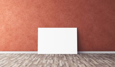 Yerde beyaz yatay tuval var. Tasarımın için boş bir model. Reklam için iyi bir kullanım.