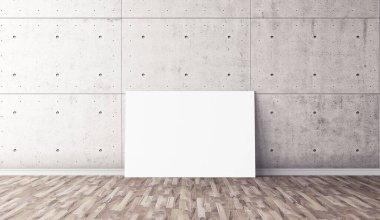 Yerde beyaz yatay tuval var. Tasarımın için boş bir model. Reklam için iyi bir kullanım.