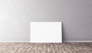 Yerde beyaz yatay tuval var. Tasarımın için boş bir model. Reklam için iyi bir kullanım.