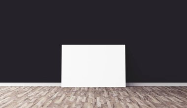 Yerde beyaz yatay tuval var. Tasarımın için boş bir model. Reklam için iyi bir kullanım.