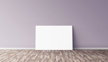 Yerde beyaz yatay tuval var. Tasarımın için boş bir model. Reklam için iyi bir kullanım.