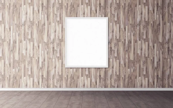 Duvarında beyaz çerçeve olan beyaz boş poster. Tasarım önizlemeniz için boş maket. Sunum için iyi kullanım.