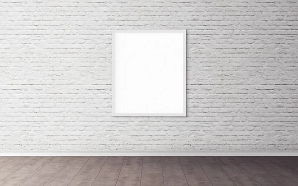 Fehér Üres Poszter Fehér Kerettel Falon Üres Makett Tervezői Előzeteshez — Stock Fotó