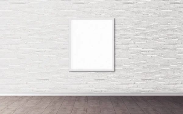 Cartel Blanco Blanco Con Marco Blanco Pared Una Maqueta Vacía — Foto de Stock