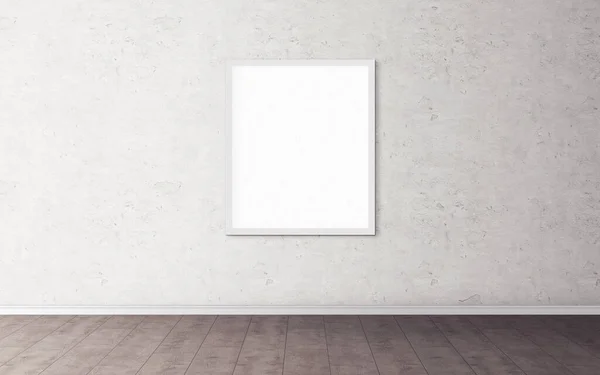 Fehér Üres Poszter Fehér Kerettel Falon Üres Makett Tervezői Előzeteshez — Stock Fotó