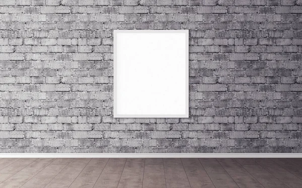 Duvarında beyaz çerçeve olan beyaz boş poster. Tasarım önizlemeniz için boş maket. Sunum için iyi kullanım.