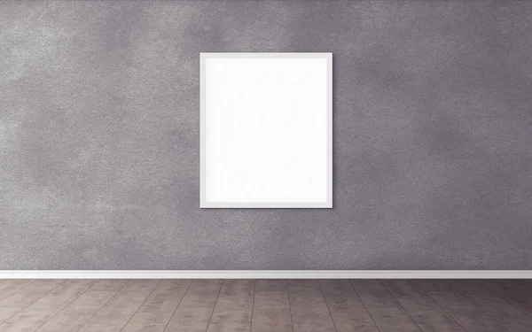 Duvarında beyaz çerçeve olan beyaz boş poster. Tasarım önizlemeniz için boş maket. Sunum için iyi kullanım.