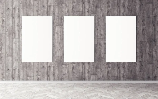 Duvardaki boş beyaz tuvaller. Tasarım önizlemeniz için bir model. Reklam malzemeleri için iyi bir kullanım.