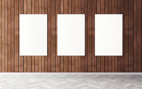 Empty white canvases on wall. Mockup for you design preview. Good use for advertising materials.