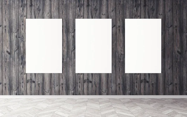 Duvardaki boş beyaz tuvaller. Tasarım önizlemeniz için bir model. Reklam malzemeleri için iyi bir kullanım.