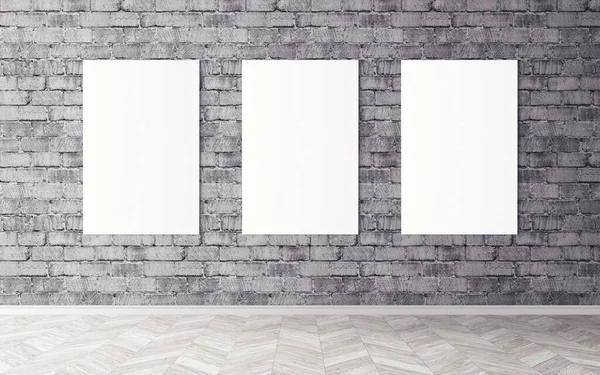 Duvardaki boş beyaz tuvaller. Tasarım önizlemeniz için bir model. Reklam malzemeleri için iyi bir kullanım.