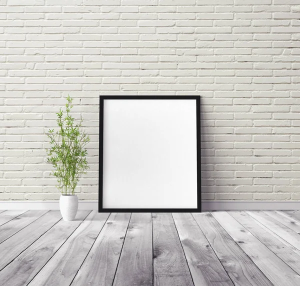 Üzerinde çerçeve olan beyaz boş poster. Tasarım önizlemesi için model şablonu.