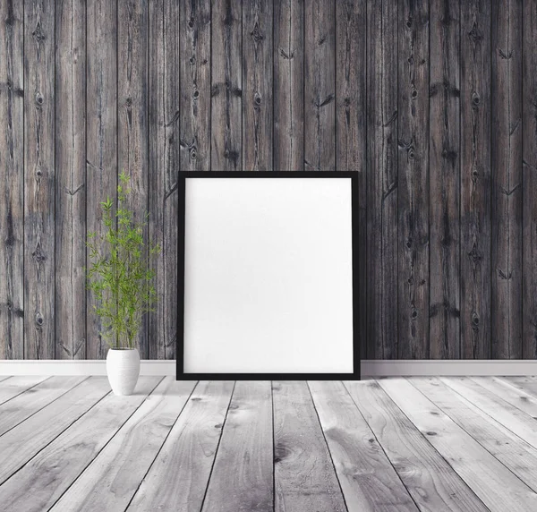 Poster Vertikal Putih Kosong Dengan Bingkai Berdiri Lantai Templat Mockup — Stok Foto