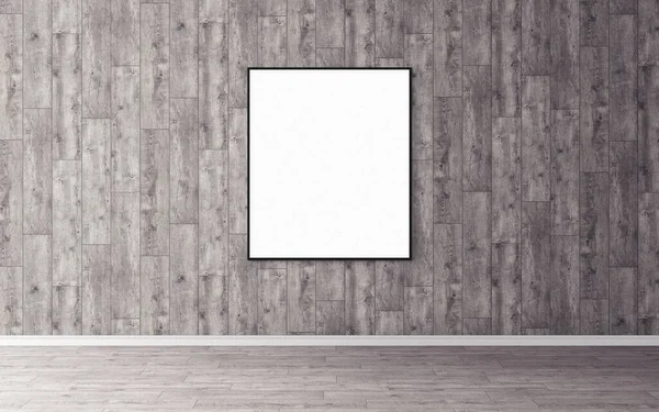 Duvarında ince çerçeve olan beyaz boş poster. Tasarım önizlemeniz için boş maket. Sunum için iyi kullanım.