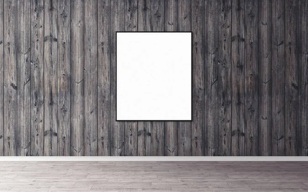 Duvarında ince çerçeve olan beyaz boş poster. Tasarım önizlemeniz için boş maket. Sunum için iyi kullanım.