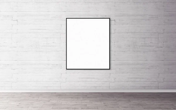 墙上有纤细框架的白色空白海报 空的模型为您设计预览 很好地用于列报 — 图库照片