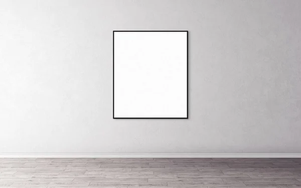 Fehér Üres Poszter Vékony Kerettel Falon Üres Makett Tervezői Előzeteshez — Stock Fotó