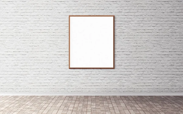 Cartel Blanco Blanco Con Marco Pared Una Maqueta Vacía Para — Foto de Stock