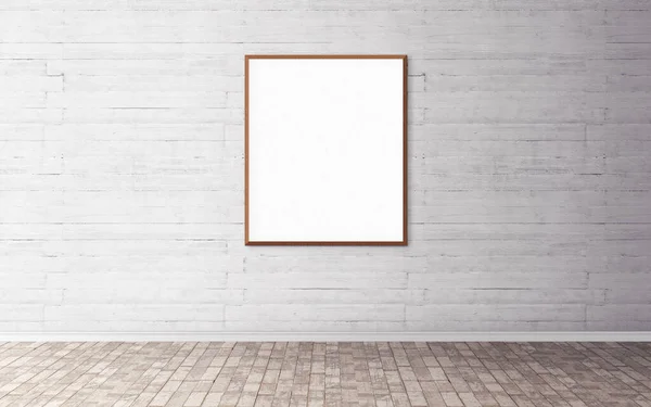 Fehér Üres Poszter Kerettel Falon Üres Mockup Előzetesbe Minőségű Kiszerelés — Stock Fotó