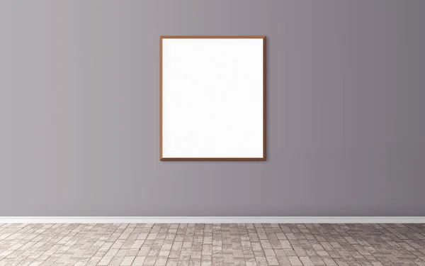 壁にフレームを持つ白い空白のポスター あなたのプレビューのための空のモックアップ プレゼンテーションに最適 — ストック写真
