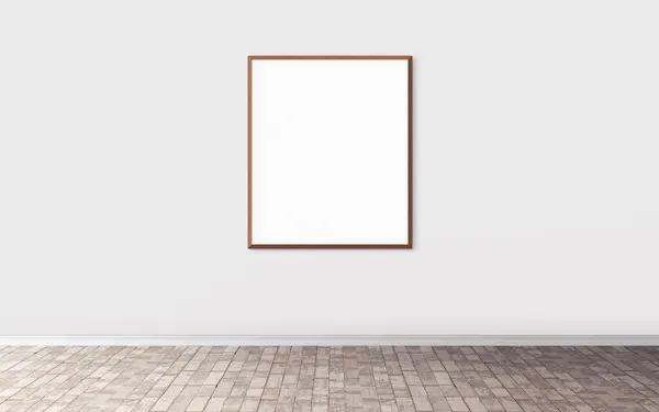墙上有框的白色空白海报 空的模型为您的预览 很好地用于列报 — 图库照片