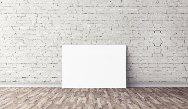 Yerde beyaz yatay tuval var. Tasarımın için boş bir model. Reklam için iyi bir kullanım.