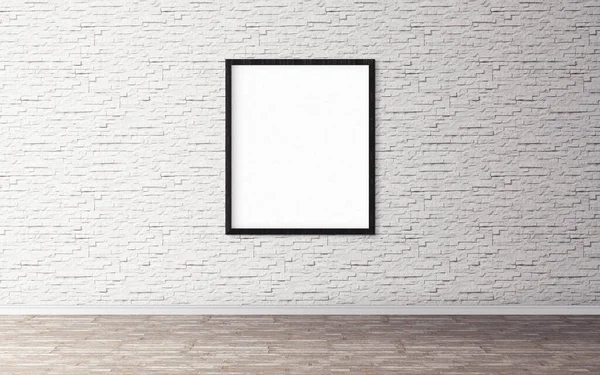 Cartel Blanco Blanco Con Marco Pared Maqueta Vacía Para Que — Foto de Stock