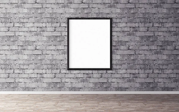 Duvarında çerçeve olan beyaz boş bir poster. Tasarım önizlemeniz için boş maket. Sunum için iyi kullanım.