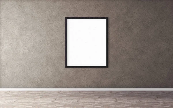 Duvarında çerçeve olan beyaz boş bir poster. Tasarım önizlemeniz için boş maket. Sunum için iyi kullanım.