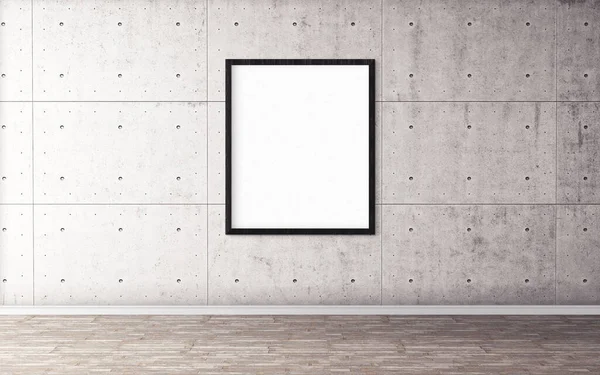 Duvarında çerçeve olan beyaz boş bir poster. Tasarım önizlemeniz için boş maket. Sunum için iyi kullanım.