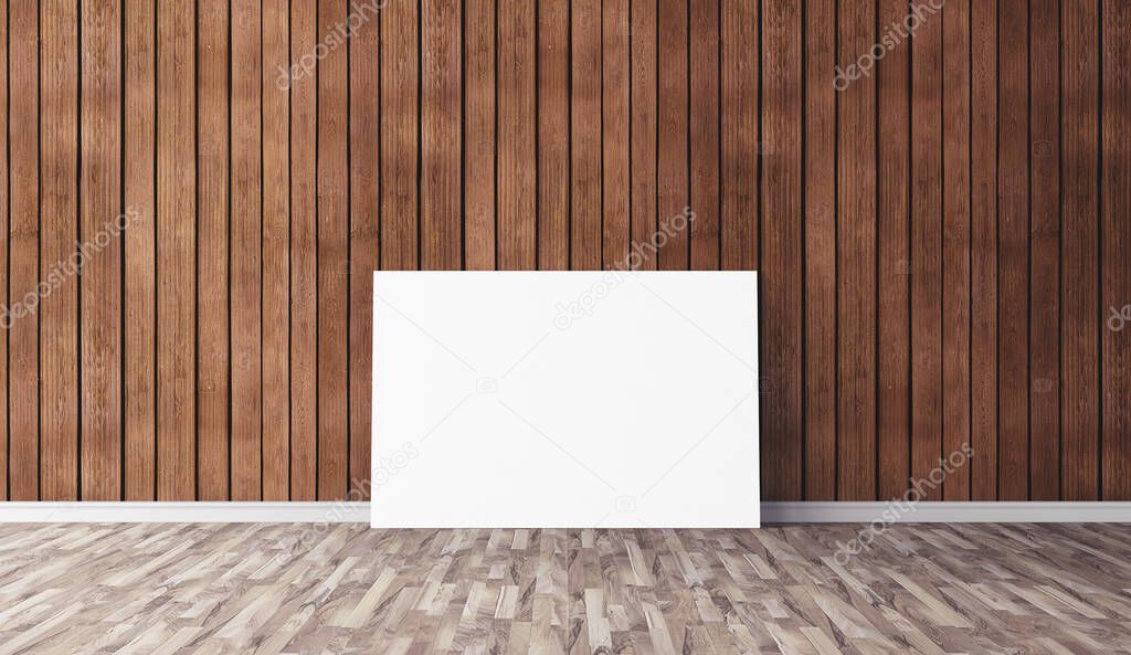 White horizontal canvas on floor. Blank mockup for you design. Good use for advertasing.