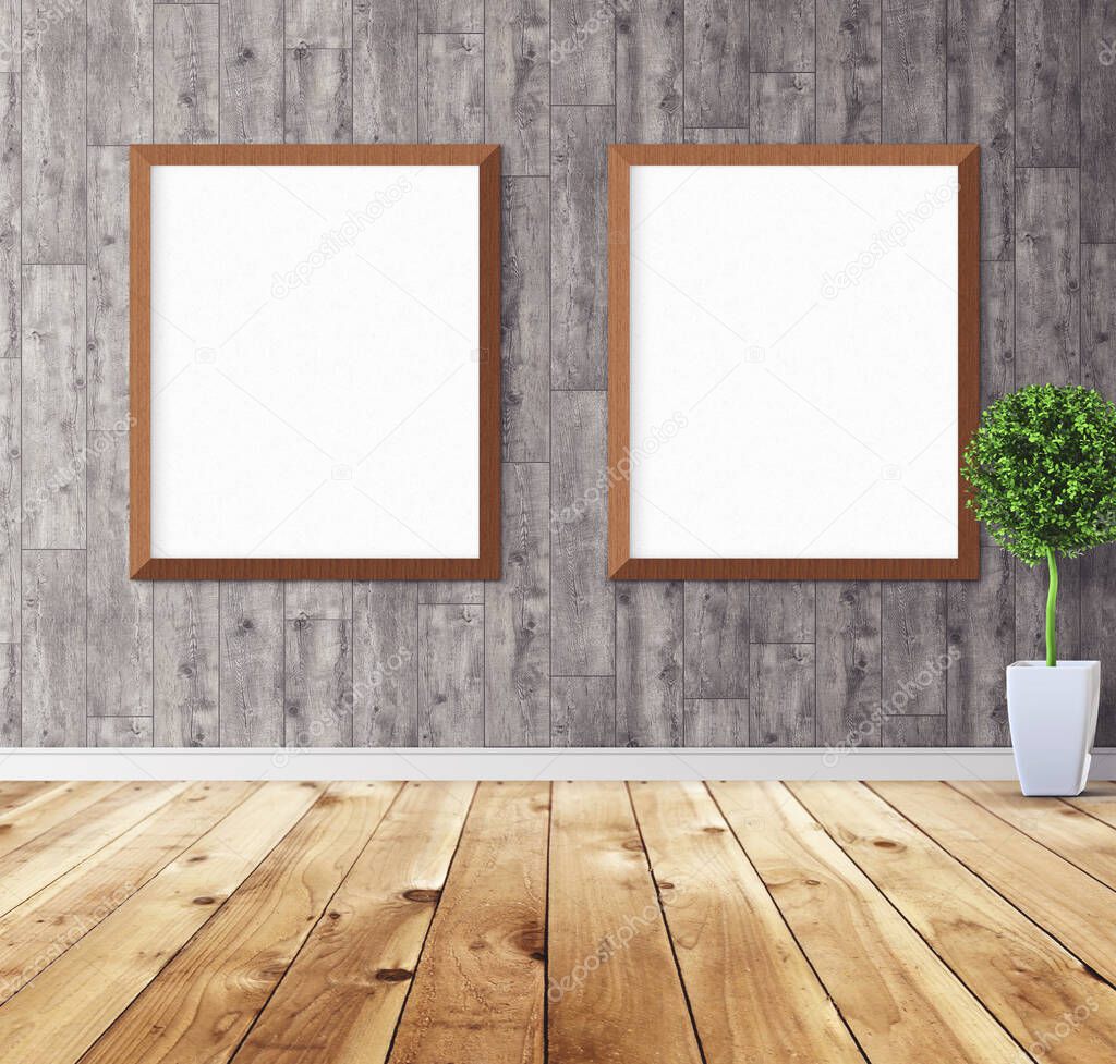 White posters with frame on wall. Mock up for you design preview. Good use for advertasing materials.